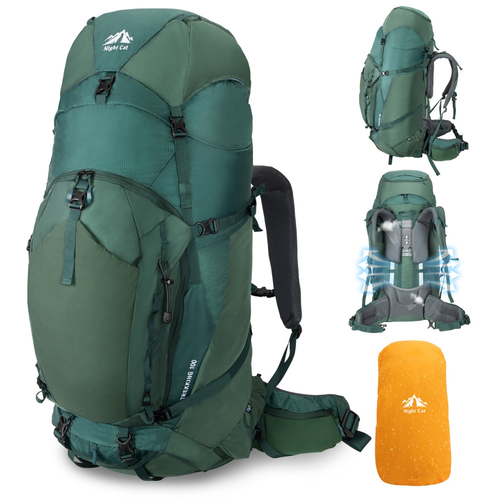 Rain Cover Backpack - Night Cat Internal-frame Hiking Backpack: 100L